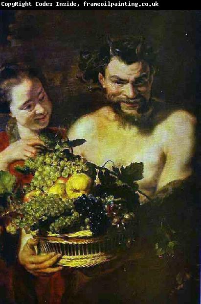 Jacob Jordaens Satyr and Girl with a Basket of Fruit